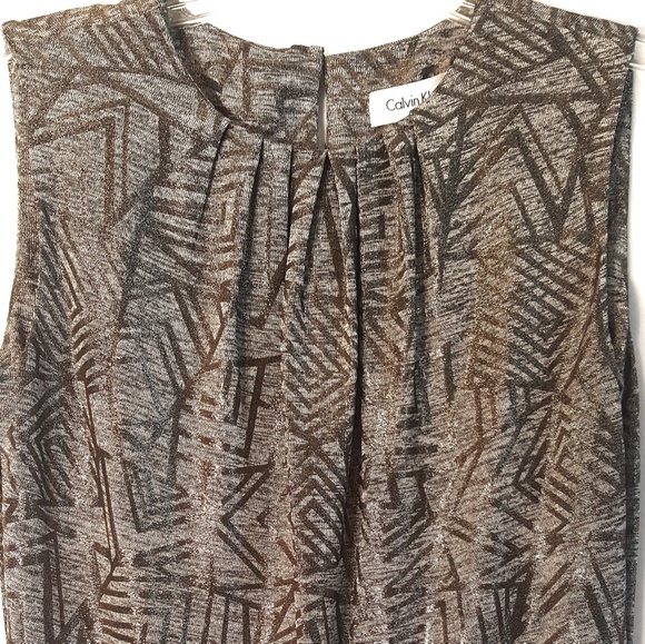 XS Calvin Klein Metallic Geometric Blouse - Picture 2 of 7